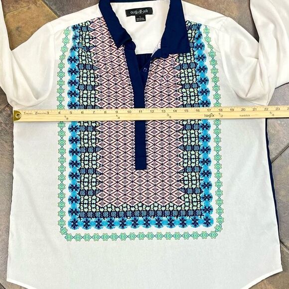 August Silk 1/2 Button Long Sleeve Blouse Large - Picture 6 of 10